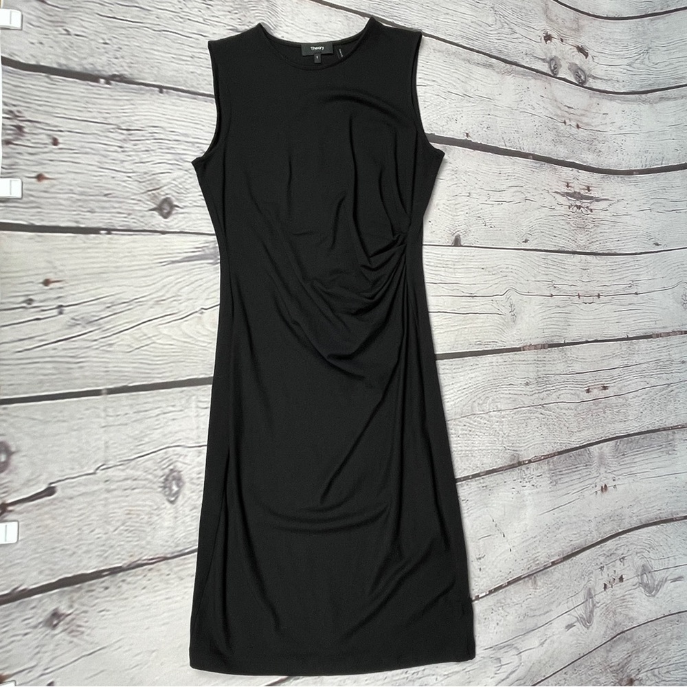 THEORY Jorainna SL2 black stretch cotton midi sheath dress, size S - Picture 7 of 12